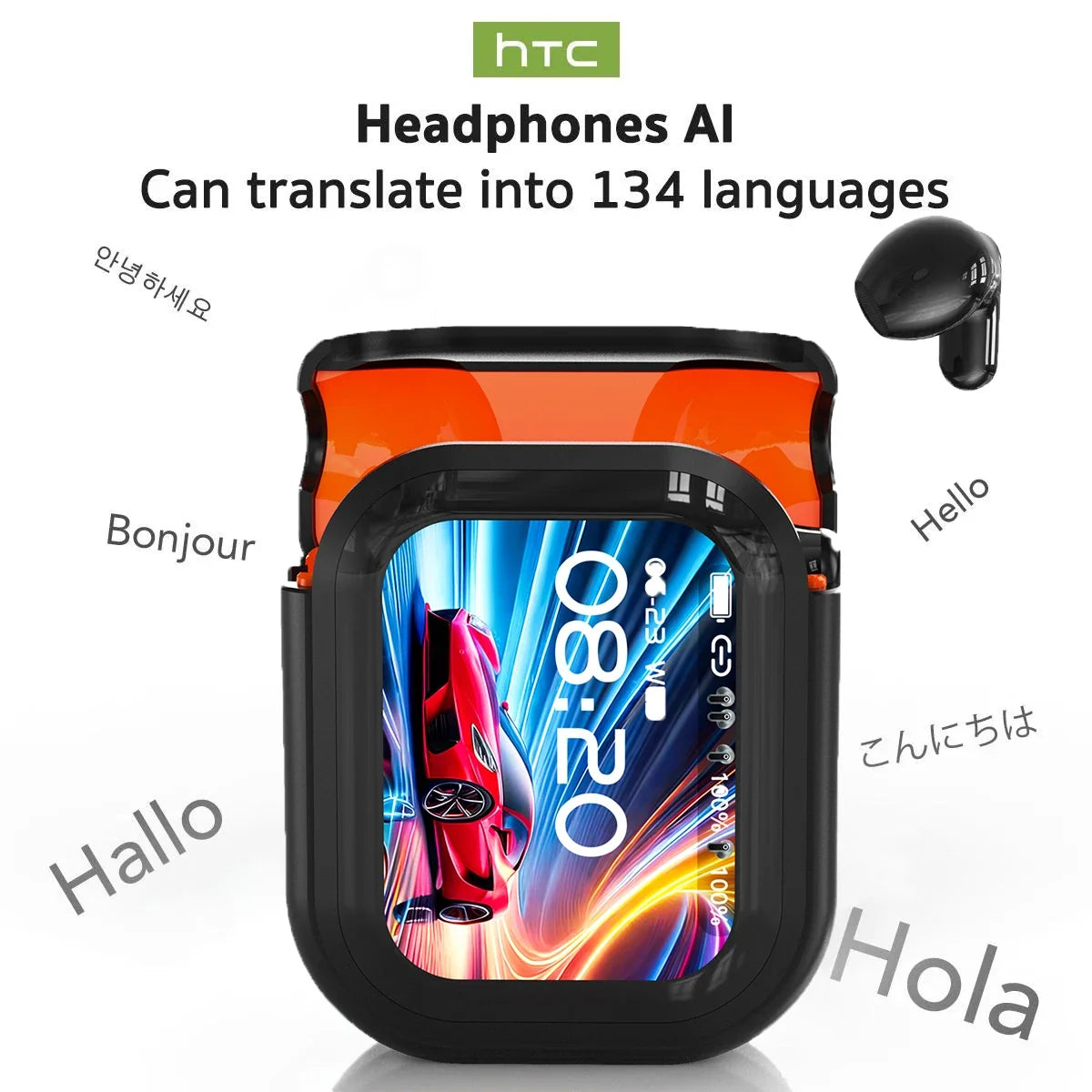 HTC NE20 Translator Earbuds with Touchscreen Case, 6-in-1 Translation & ANC